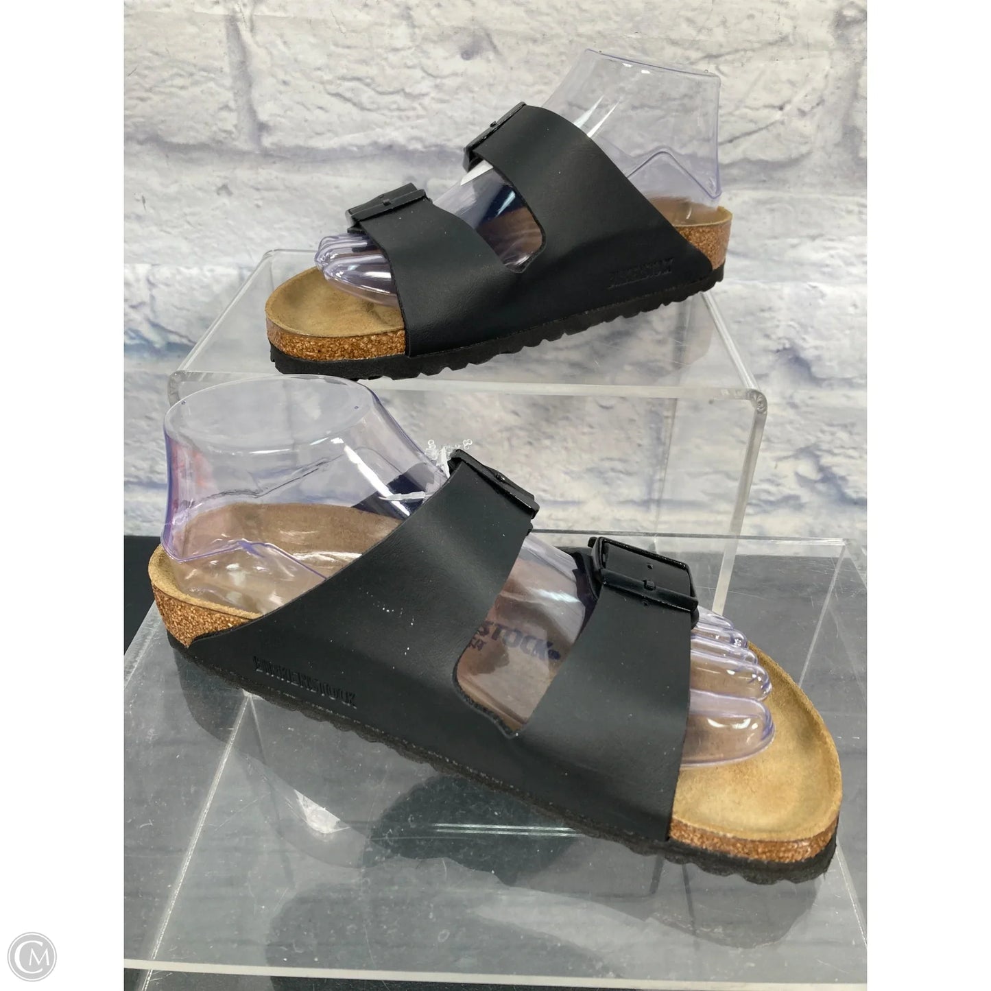 Sandals Flats By Birkenstock In Black & Brown, Size: 6.5