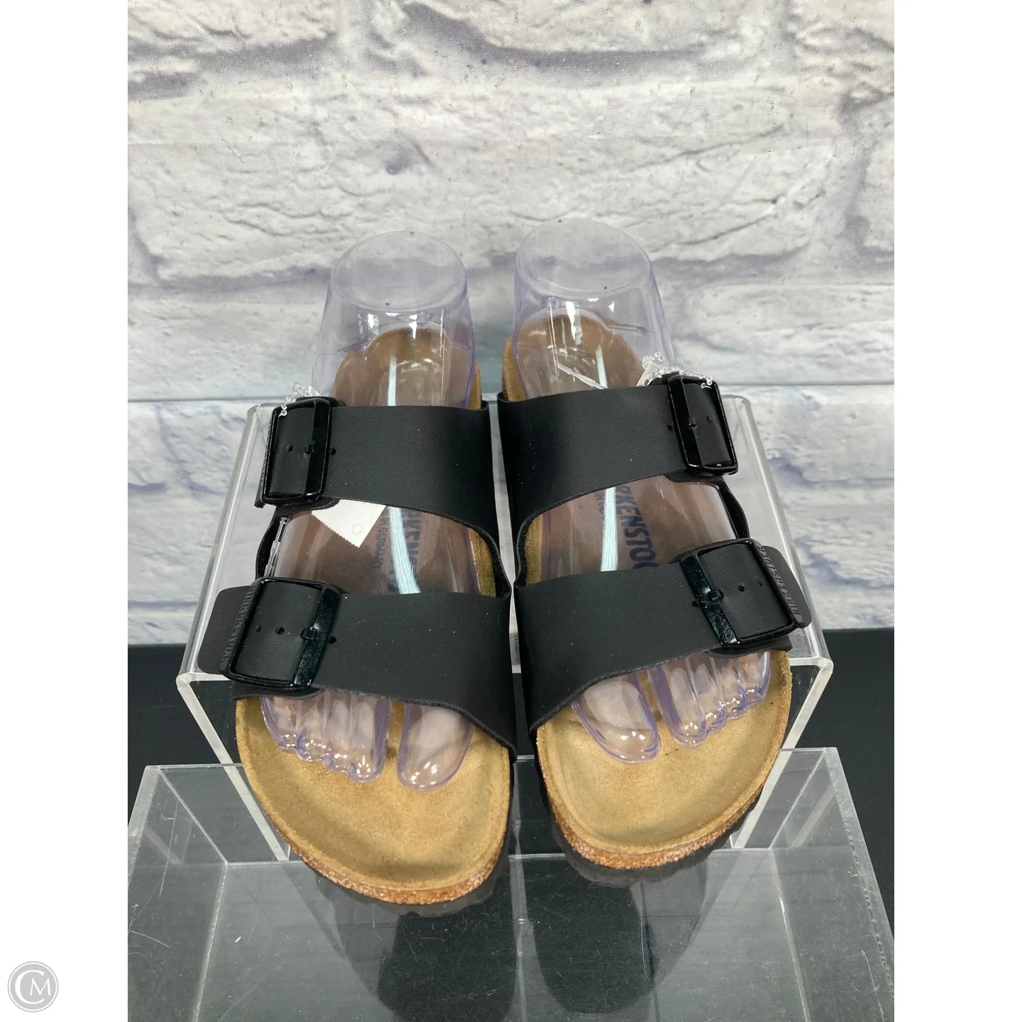 Sandals Flats By Birkenstock In Black & Brown, Size: 6.5