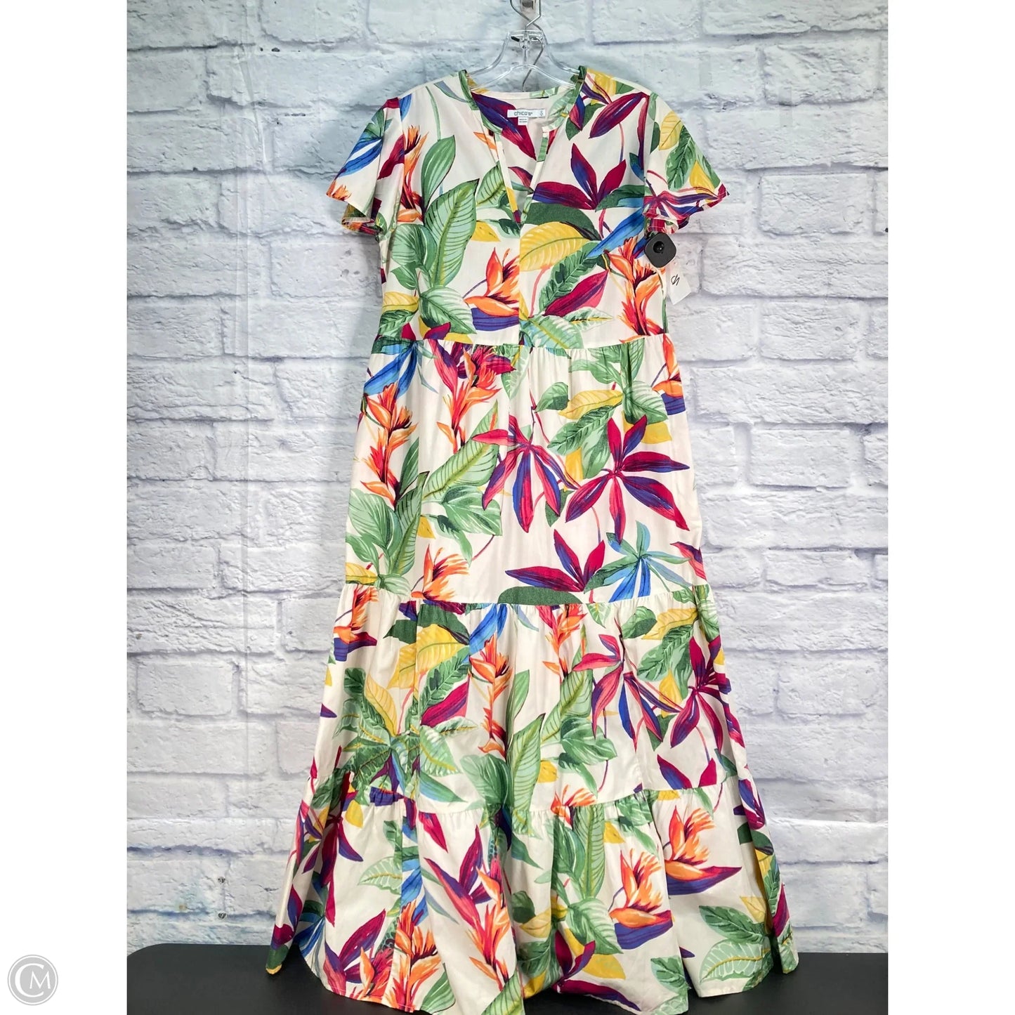 Dress Casual Maxi By Chicos In Cream & Pink, Size: S
