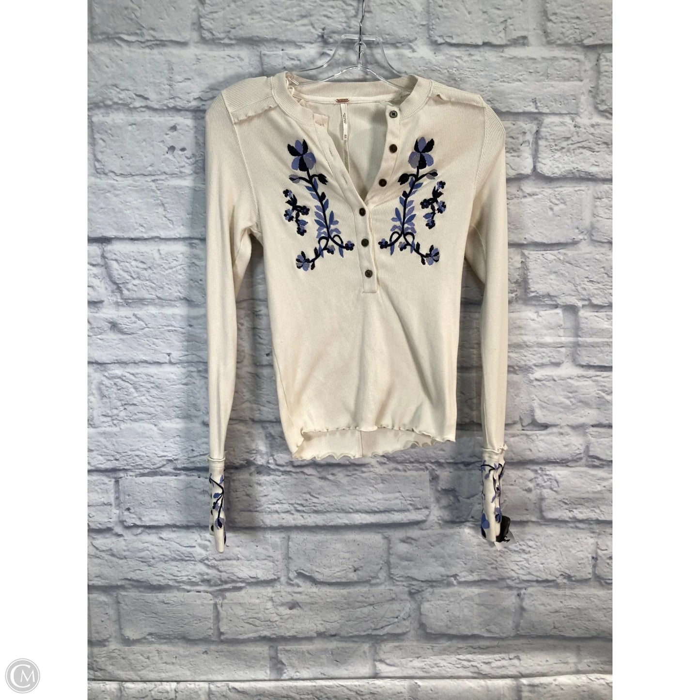 Top Long Sleeve By Free People In Blue & Cream, Size: Xs