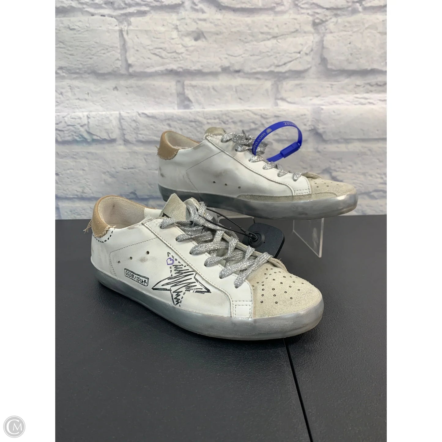 Shoes Luxury Designer By Golden Goose In Silver & White, Size: 9