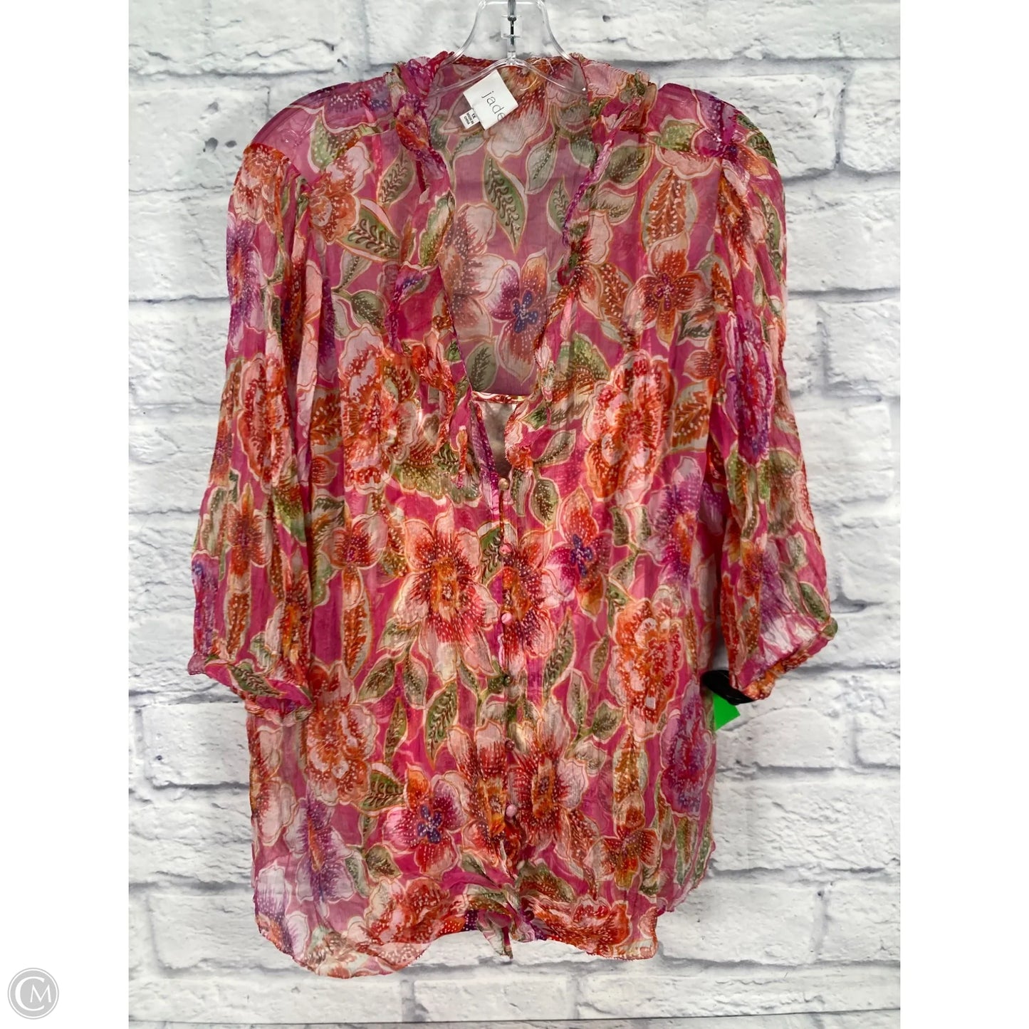 Top Short Sleeve By Johnny Was In Orange & Pink, Size: 1x