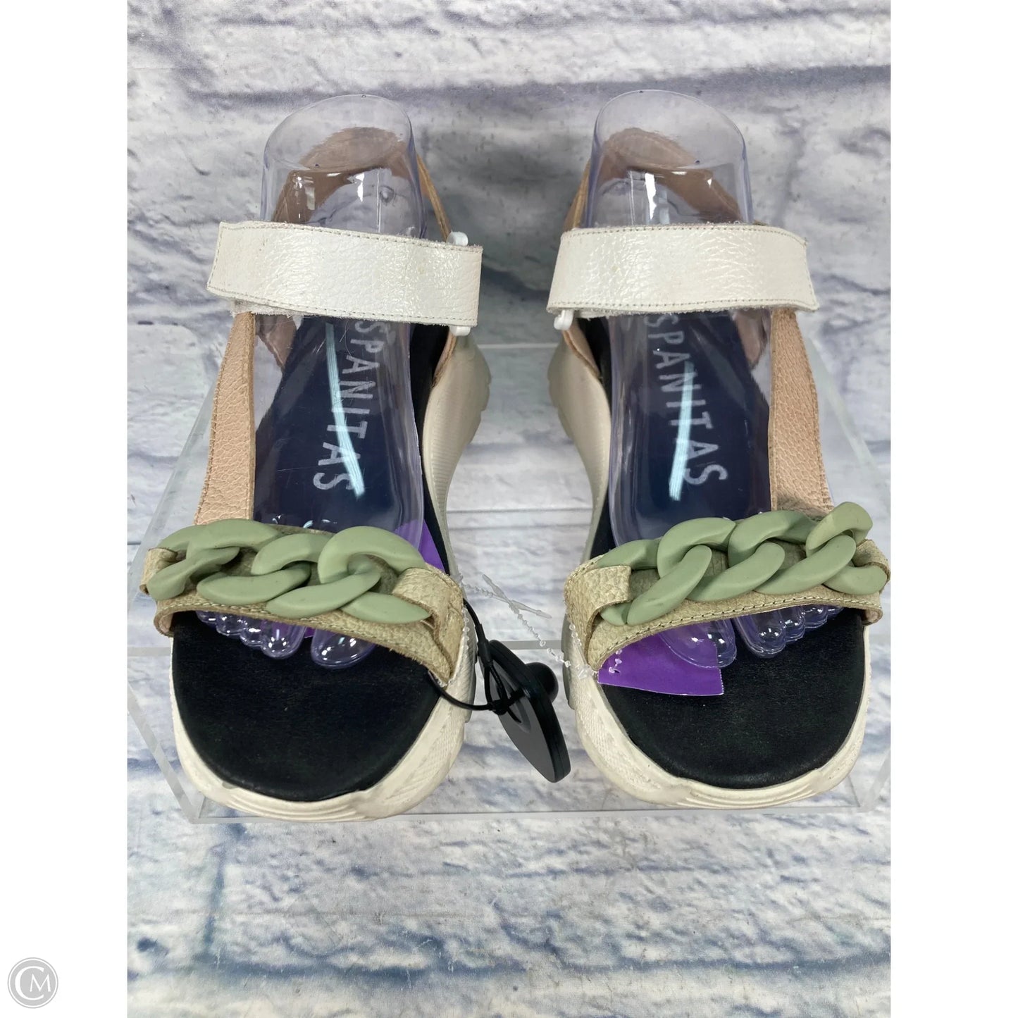 Sandals Heels Platform By Clothes Mentor In Green & Tan, Size: 8.5