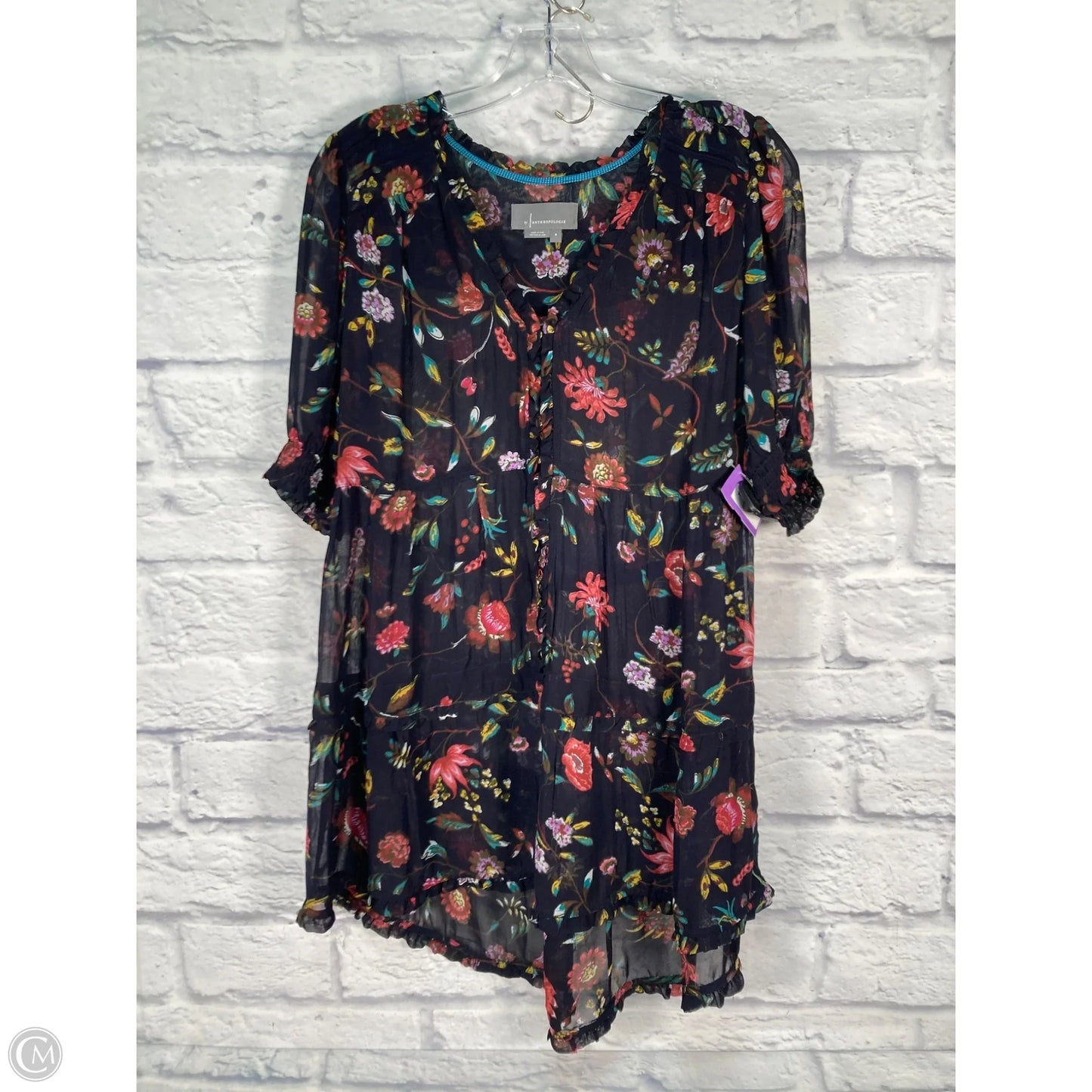 Blouse Short Sleeve By Anthropologie In Floral Print, Size: S
