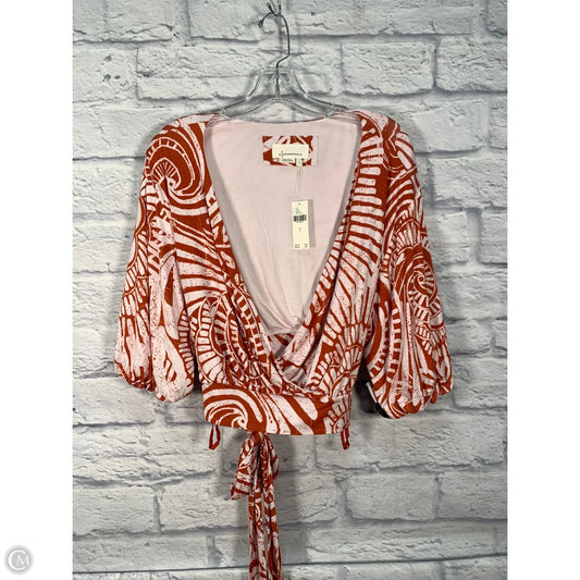Top Short Sleeve By Anthropologie In Cream & Orange, Size: L