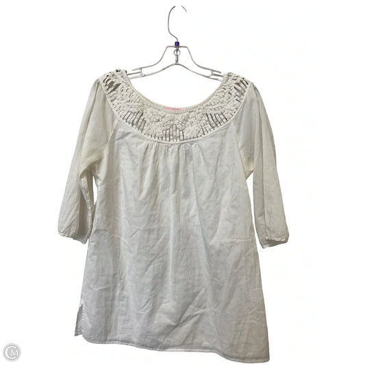 Top 3/4 Sleeve Designer By Lilly Pulitzer In White, Size: L