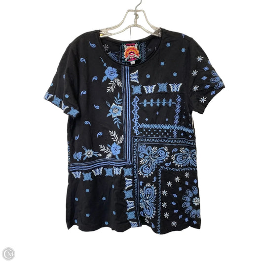 Top Short Sleeve By Johnny Was In Black & Blue, Size: M
