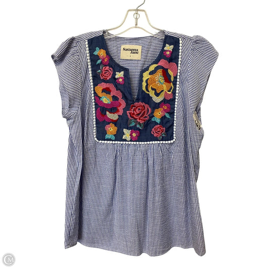 Top Short Sleeve By Savanna Jane In Striped Pattern, Size: L