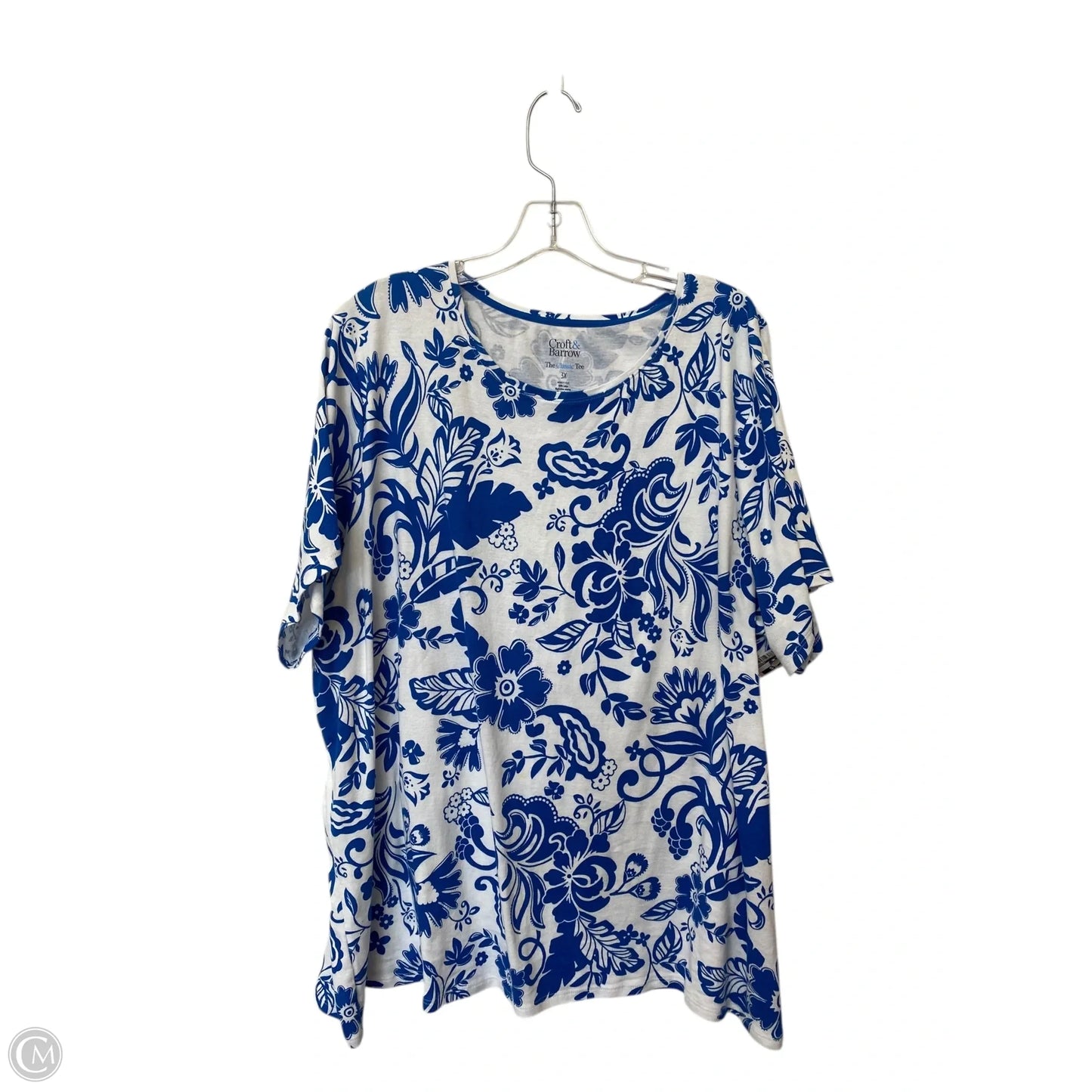 Top Short Sleeve By Croft And Barrow In Blue & White, Size: 3x