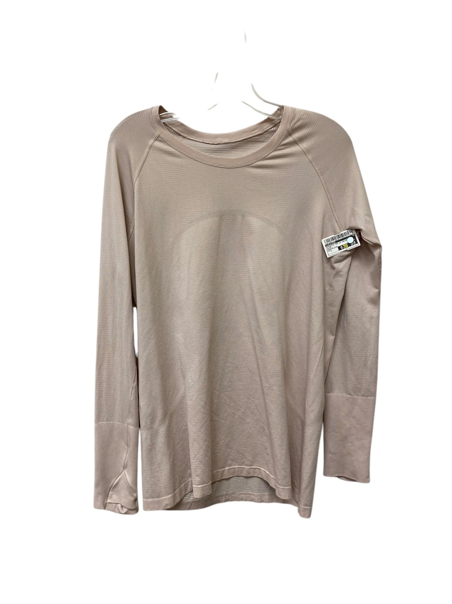 Athletic Top Long Sleeve Collar By Lululemon In Beige, Size: L