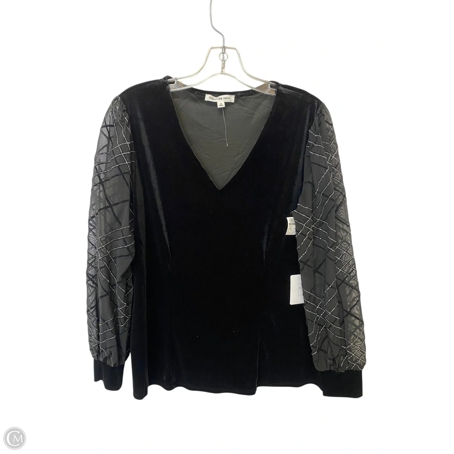 Top Long Sleeve By Perseption Concept In Black, Size: S