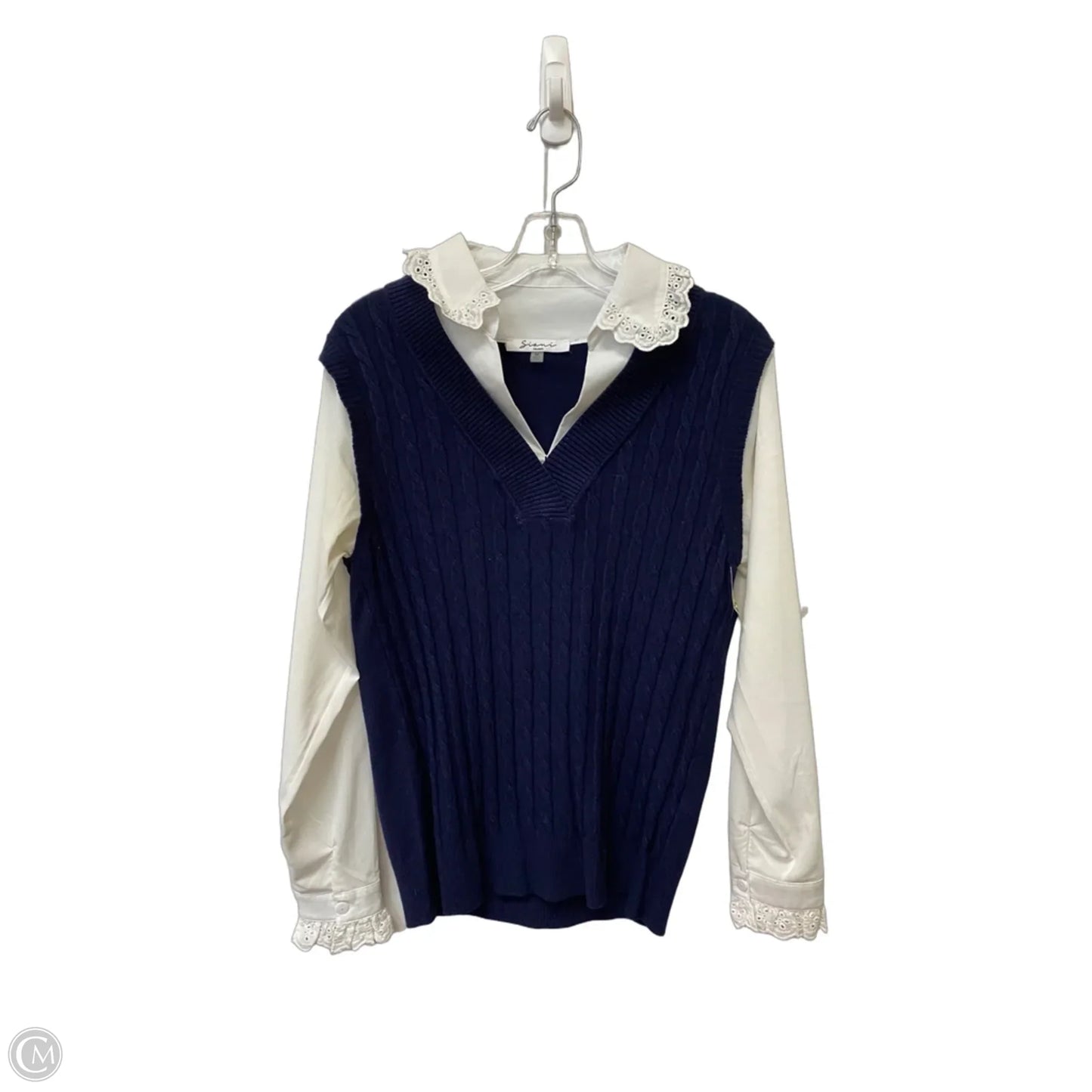 Top Long Sleeve By Sioni In Blue & White, Size: M