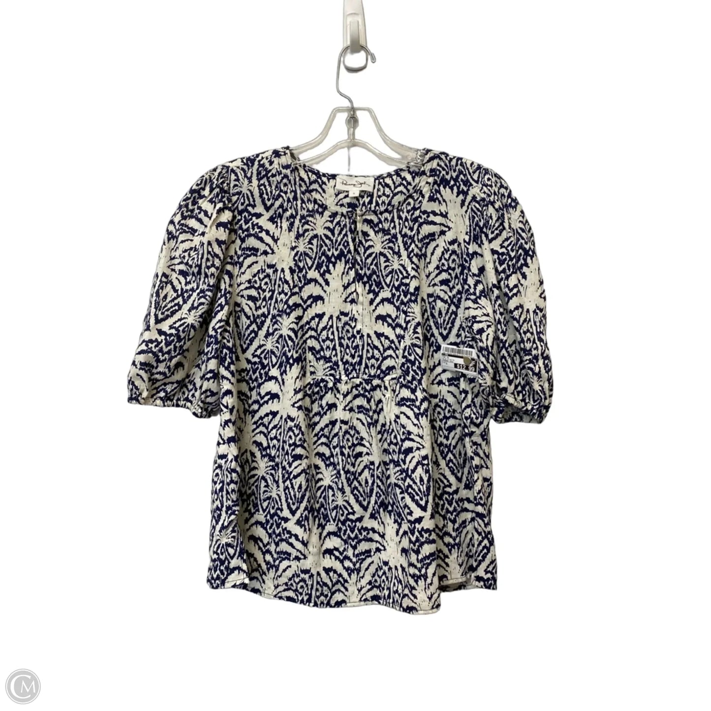 Top Short Sleeve By Cmb In Blue & White, Size: S