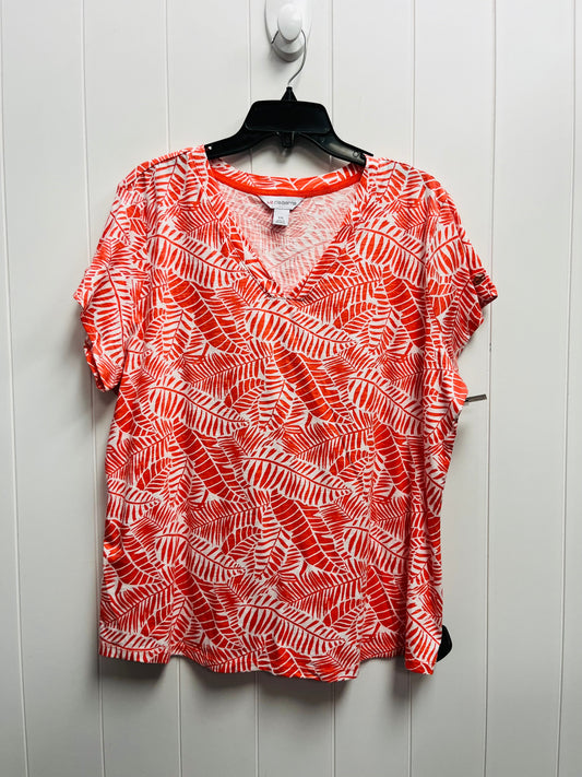 Top Short Sleeve By Liz Claiborne In Orange & White, Size: Xxl