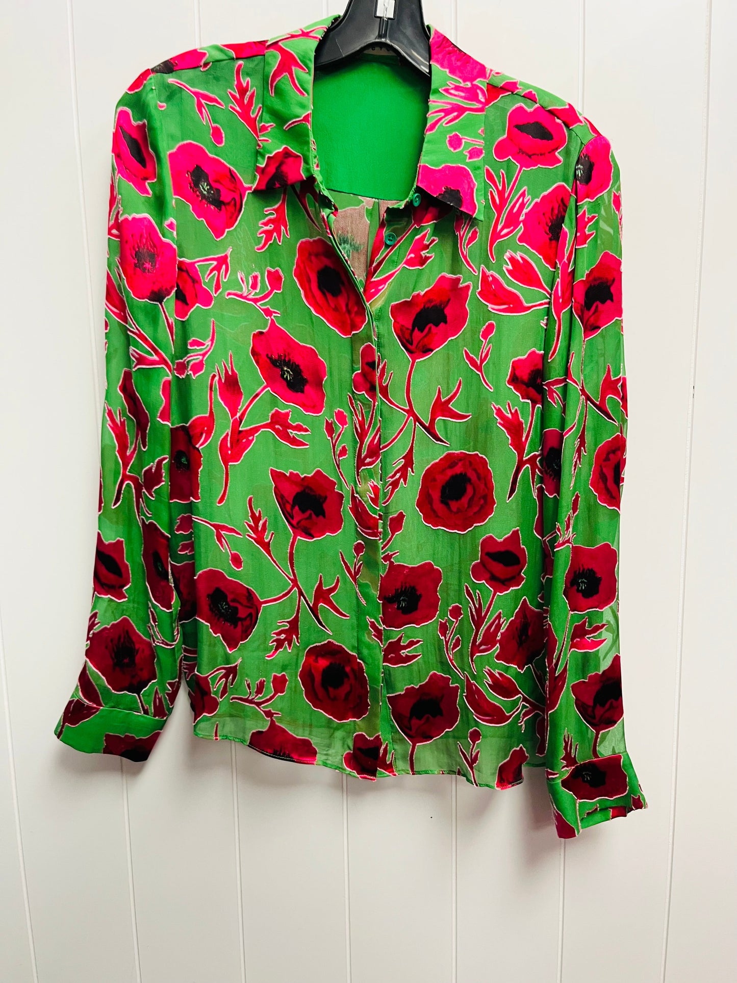 Blouse Designer By Alice + Olivia In Green & Pink, Size: S