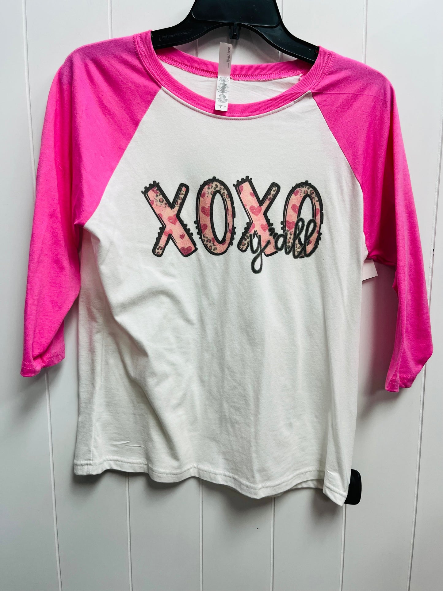 Top 3/4 Sleeve By Next Level In Pink & White, Size: Xl