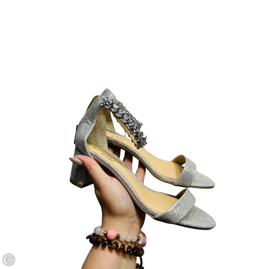 Sandals Heels Block By Badgley Mischka In Silver, Size: 9