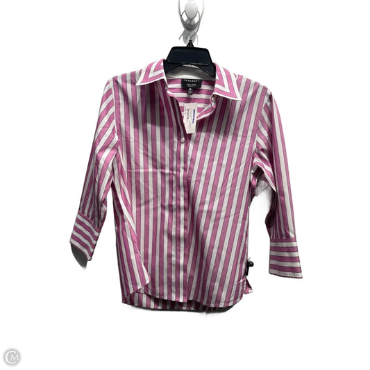 Top Long Sleeve By Foxcroft In Purple & White, Size: 4