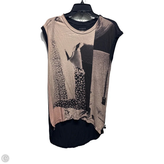 Top Short Sleeve Designer By All Saints In Black & Tan, Size: S