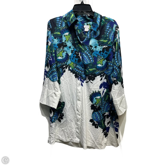 Blouse Long Sleeve By Chicos In Blue & Green, Size: M