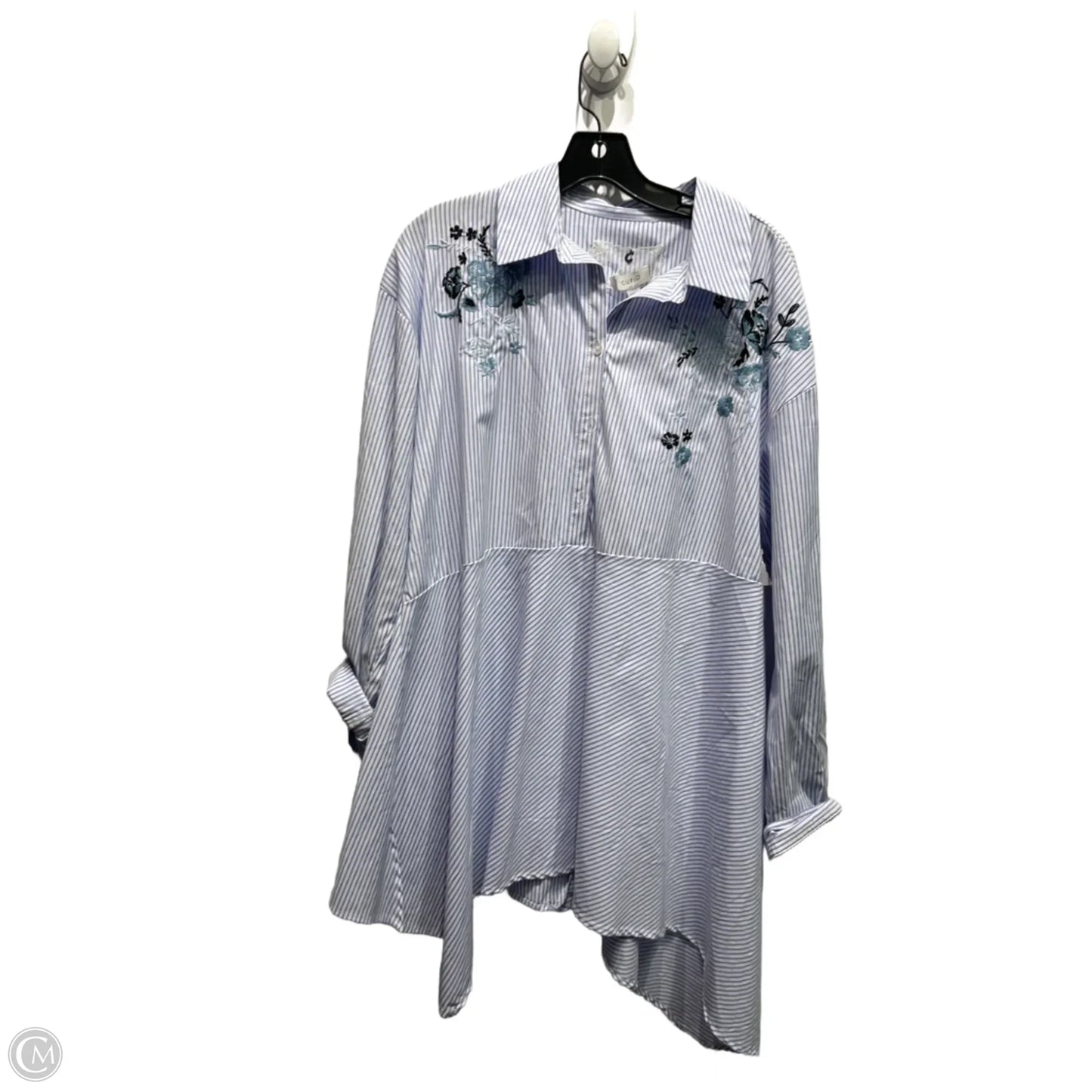 Tunic Long Sleeve By Cupio In Blue & White, Size: L