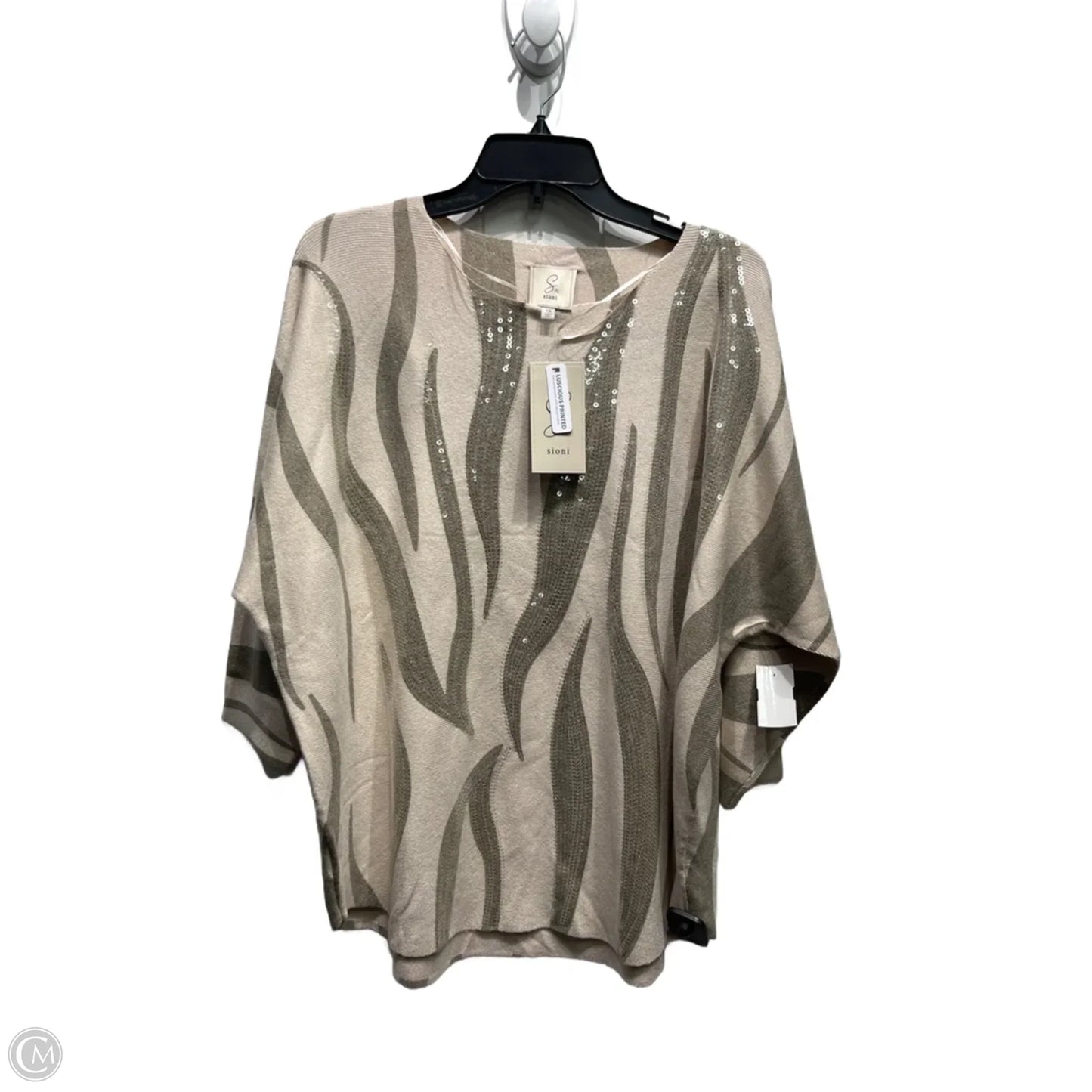 Sweater By Sioni In Cream & Green, Size: 1x