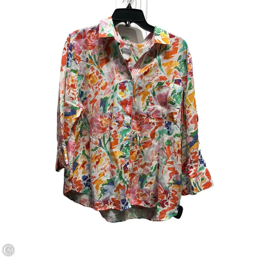 Top Long Sleeve By Chicos In Orange & White, Size: Xl