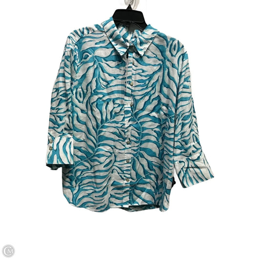 Top Long Sleeve By Chicos In Blue & White, Size: Xl