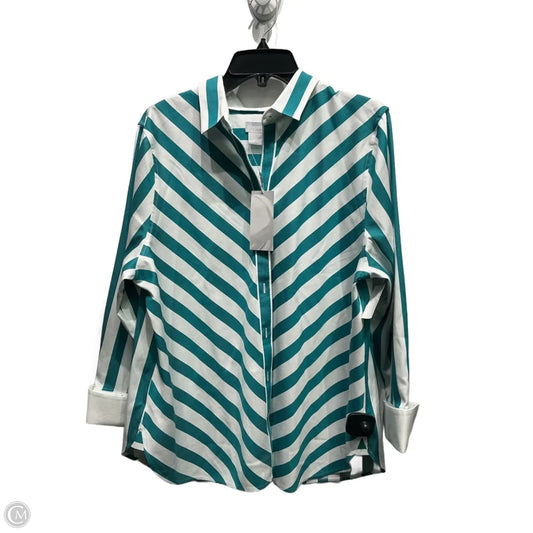 Top Long Sleeve By Chicos In Green & White, Size: Xl