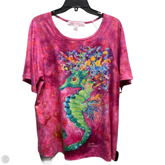 Top Short Sleeve By Leoma Lovegrove In Green & Pink, Size: L