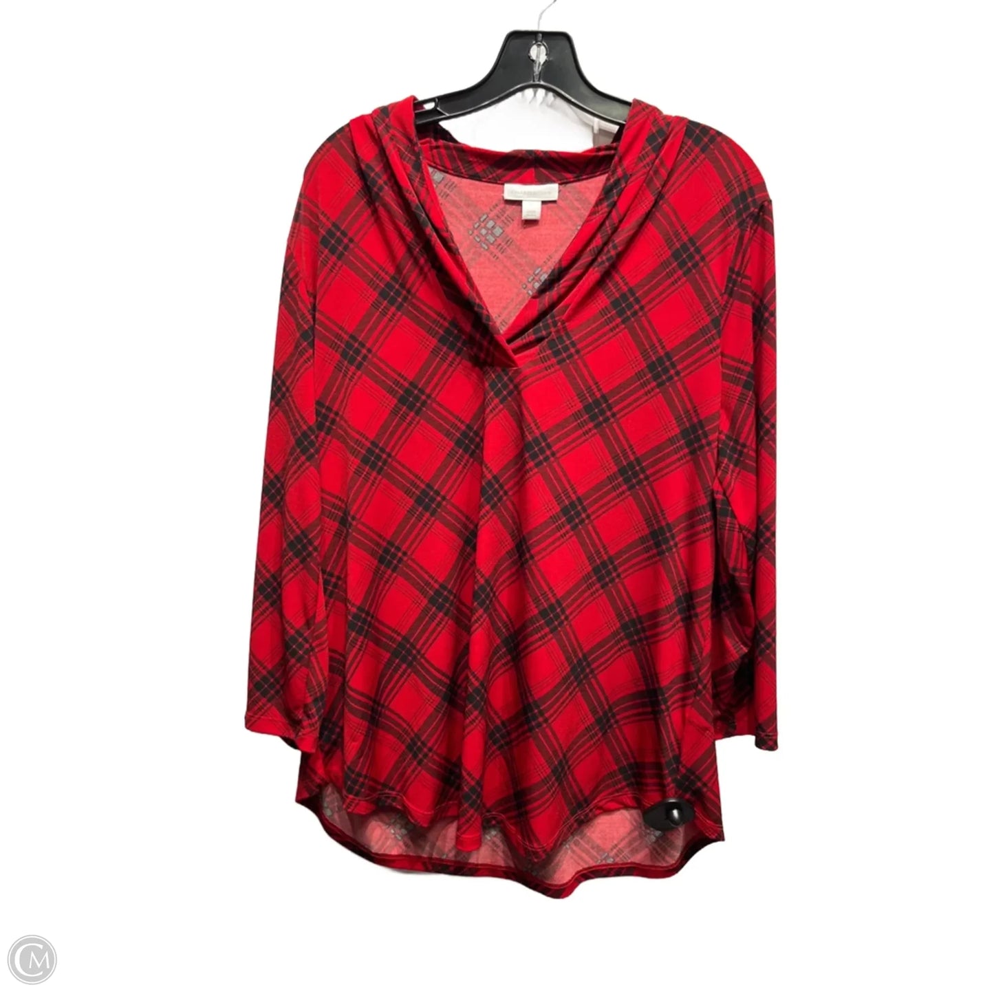Top 3/4 Sleeve By Charter Club In Black & Red, Size: L