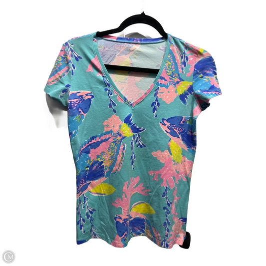 Top Short Sleeve Designer By Lilly Pulitzer In Blue & Pink, Size: Xs