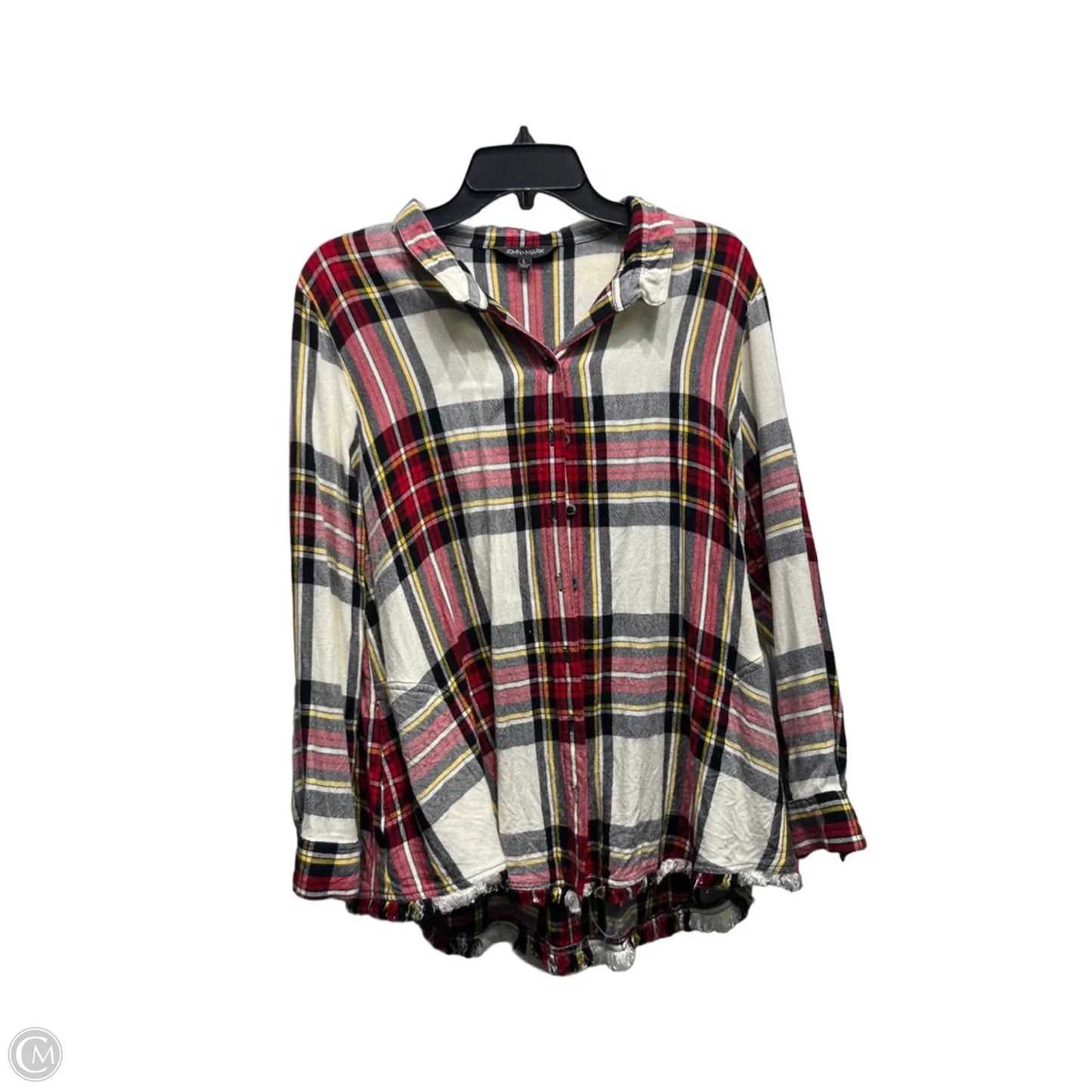 Top Long Sleeve By John Mark In Cream & Red, Size: L