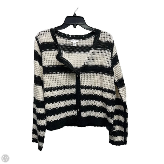 Sweater Cardigan By Tribal In Black & White, Size: M