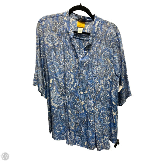 Top Short Sleeve By Ruby Rd In Blue & White, Size: L