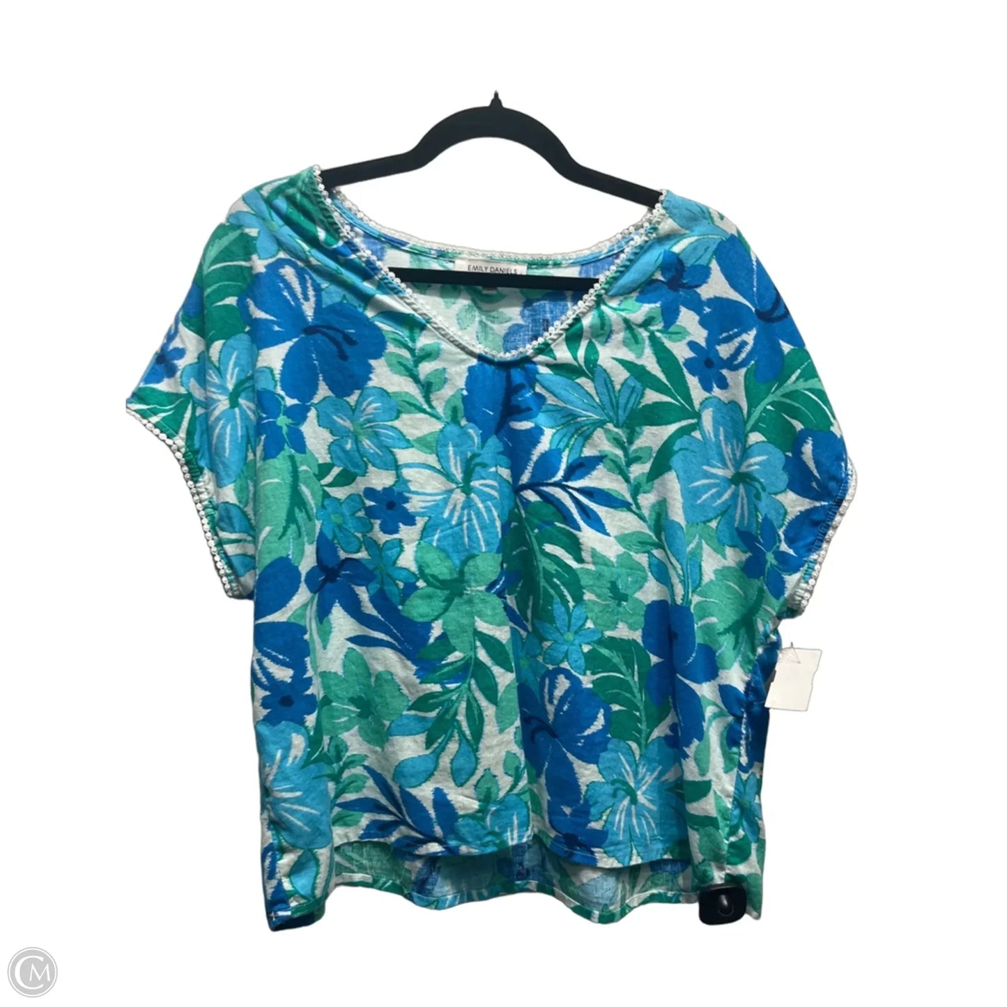 Top Short Sleeve By Emily Daniels In Blue & Green, Size: Xl