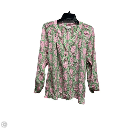 Top Long Sleeve Designer By Lilly Pulitzer In Green & Pink, Size: L