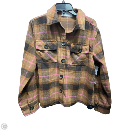 Jacket Shirt By Bb Dakota In Pink & Tan, Size: L