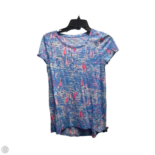 Top Short Sleeve Designer By Lilly Pulitzer In Blue & Pink, Size: Xxs