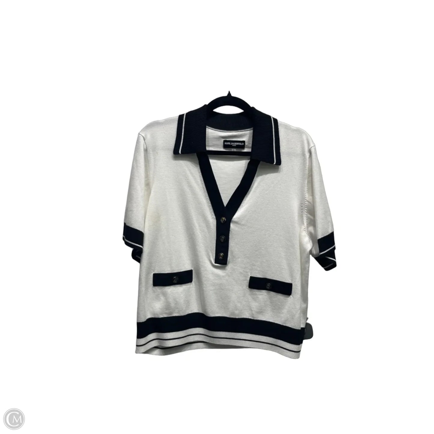 Top Short Sleeve Designer By Karl Lagerfeld In Black & White, Size: Xl
