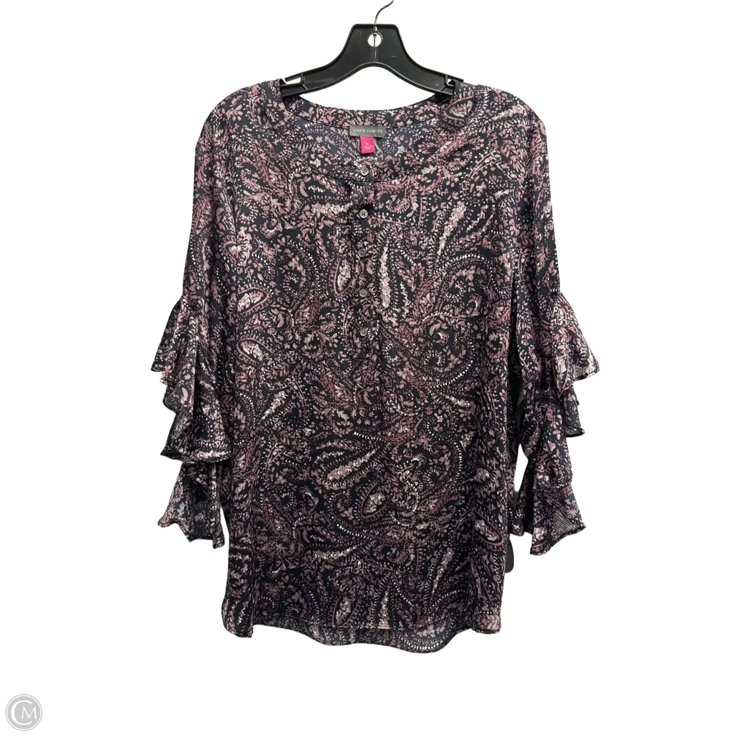 Blouse Long Sleeve By Vince Camuto In Black & Purple, Size: Xl