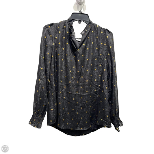 Blouse Long Sleeve By Kim Rogers In Black & Gold, Size: S