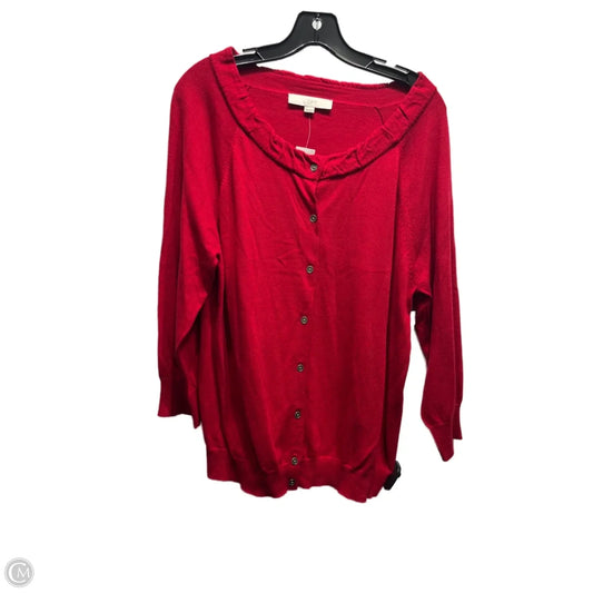 Cardigan By Loft In Red, Size: Xxl