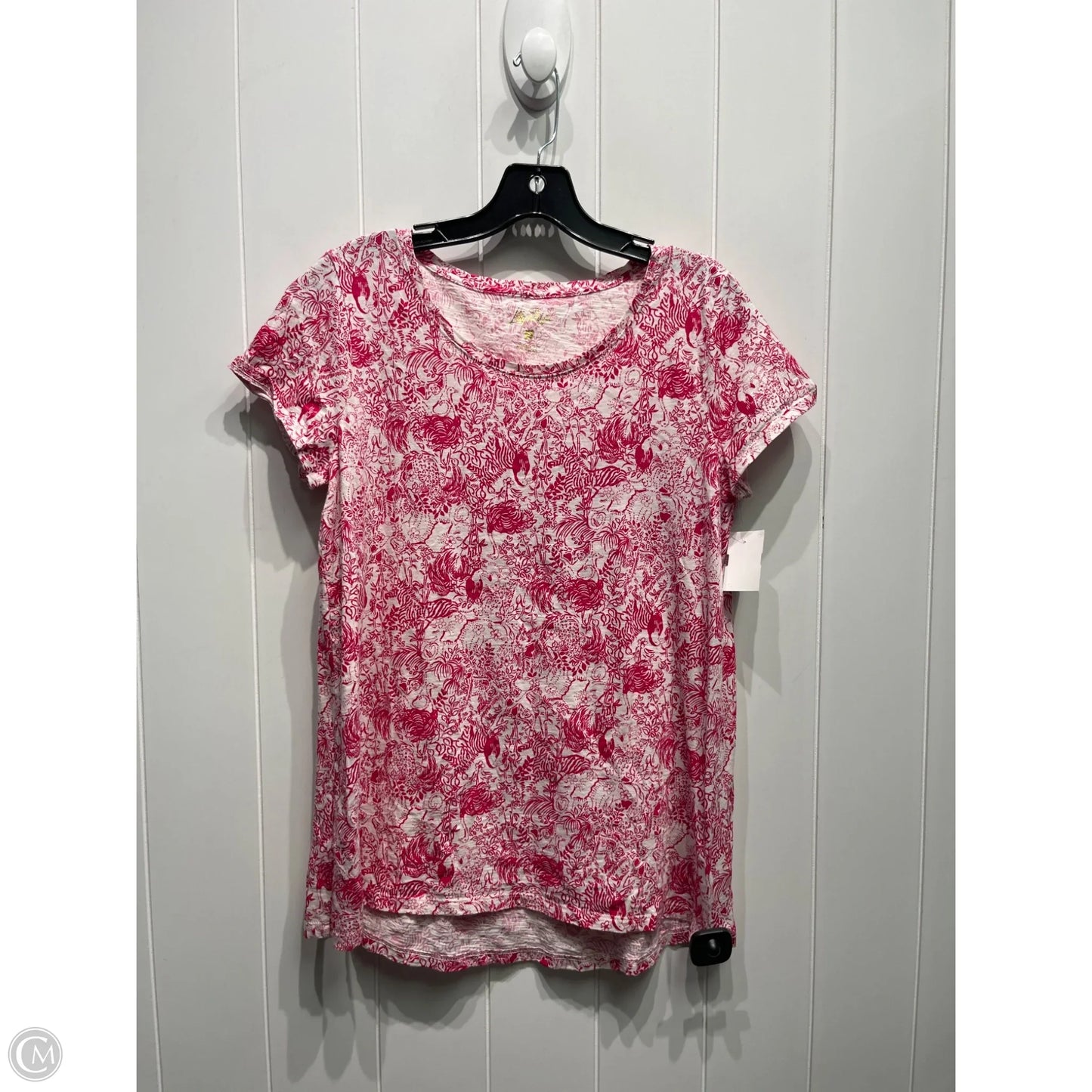 Top Short Sleeve Designer By Lilly Pulitzer In Pink & White, Size: S