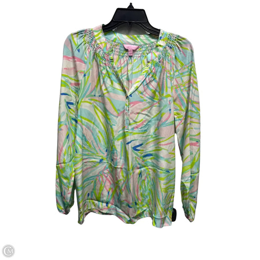 Top Long Sleeve Designer By Lilly Pulitzer In Green & Pink, Size: S