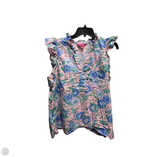 Top Short Sleeve Designer By Lilly Pulitzer In Blue & Pink, Size: L