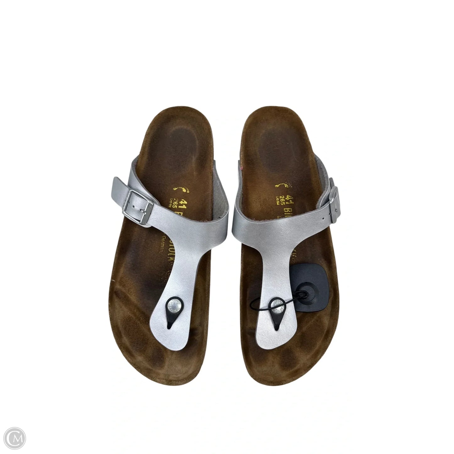 Sandals Flats By Birkenstock In Silver, Size: 10