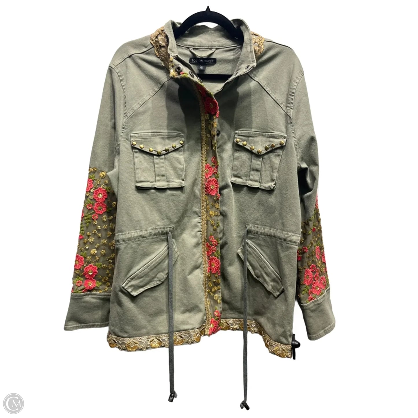 Jacket Utility By Boston Proper In Green & Pink, Size: L