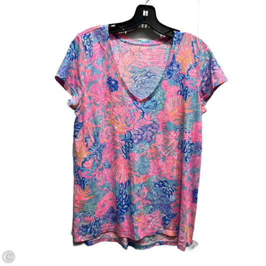 Top Short Sleeve Designer By Lilly Pulitzer In Pink & Purple, Size: M