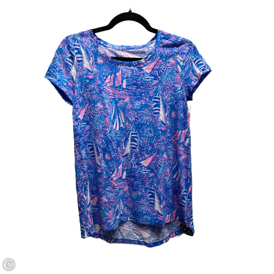 Top Short Sleeve Designer By Lilly Pulitzer In Blue & Pink, Size: Xxs